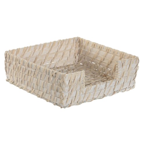 Servetthllare Home ESPRIT Vit Naturell Bambu Rattan 18 x 18 x 6