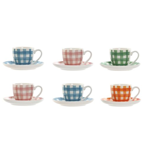 Set med 6 koppar och fat Home ESPRIT Bl Vit Grn Orange Rosa Po