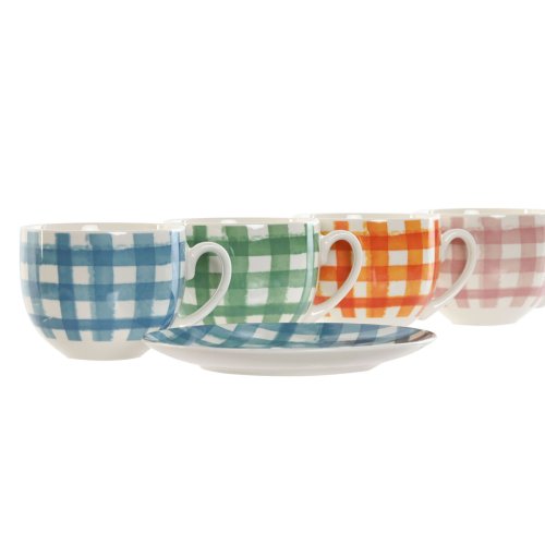 Set med 6 koppar och fat Home ESPRIT Bl Grn Orange Rosa Porsli