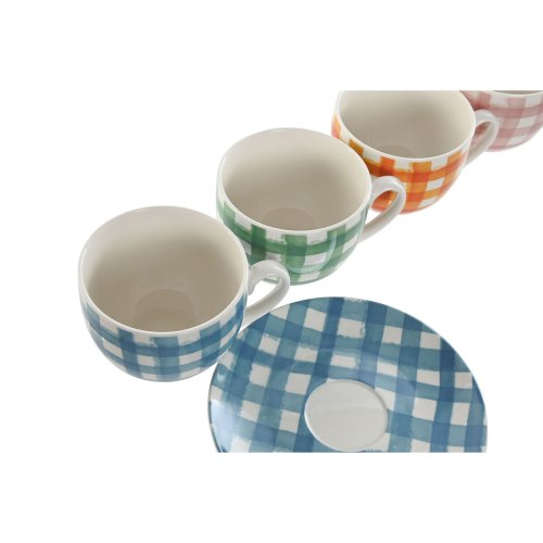 Set med 6 koppar och fat Home ESPRIT Bl Grn Orange Rosa Porsli