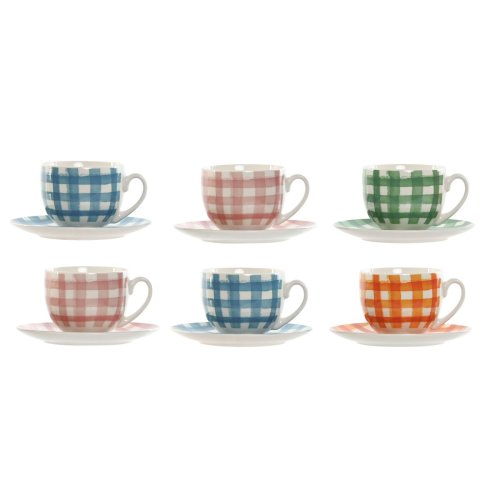 Set med 6 koppar och fat Home ESPRIT Bl Grn Orange Rosa Porsli