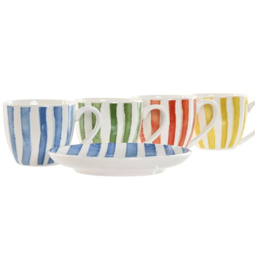 Set med 6 koppar och fat Home ESPRIT Gul Bl Grn Korall Porslin