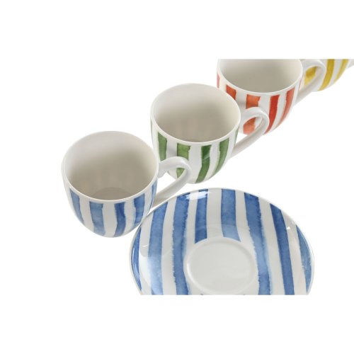 Set med 6 koppar och fat Home ESPRIT Gul Bl Grn Korall Porslin