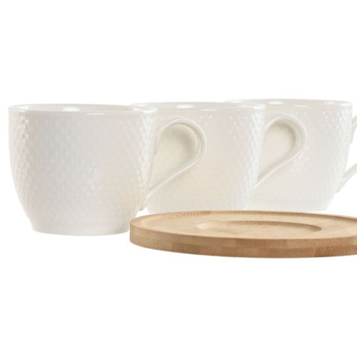 Set med 6 koppar och fat Home ESPRIT Vit Naturell Bambu Porslin
