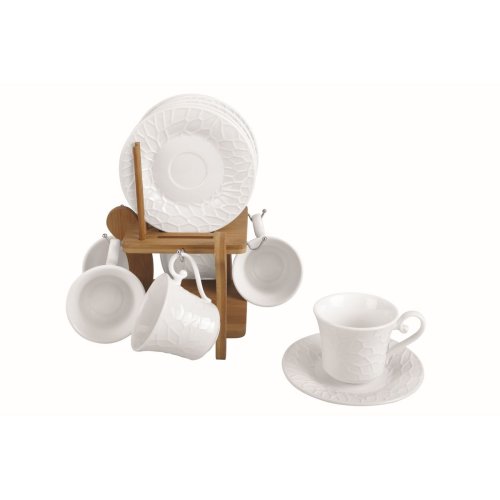Set med kaffekoppar Home ESPRIT Vit Bambu Porslin 200 ml