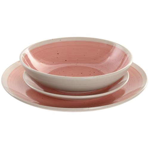 Matservis Home ESPRIT Vit Rosa Stengods 18 Delar