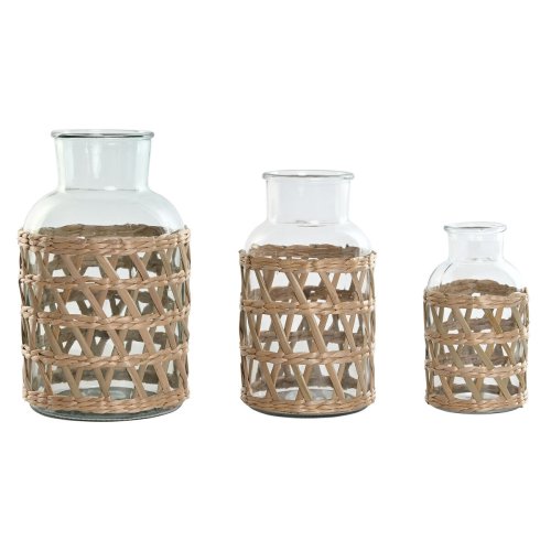 Vas Home ESPRIT Naturell Glas 18,3 x 18,3 x 30 cm (3 Delar)