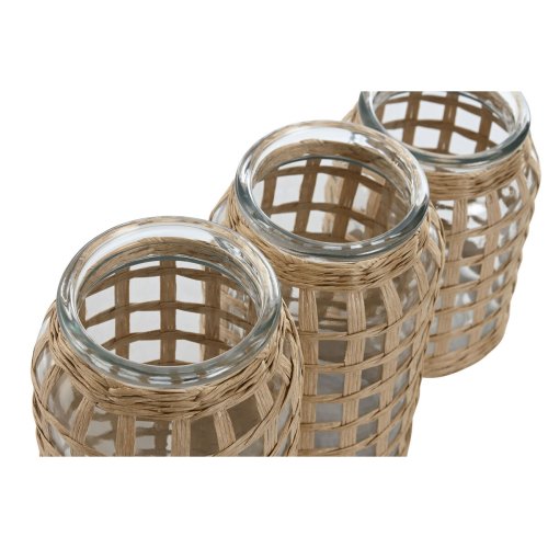 Set med 3 Vasar Home ESPRIT Naturell Glas 11 x 11 x 21 cm (3 Del