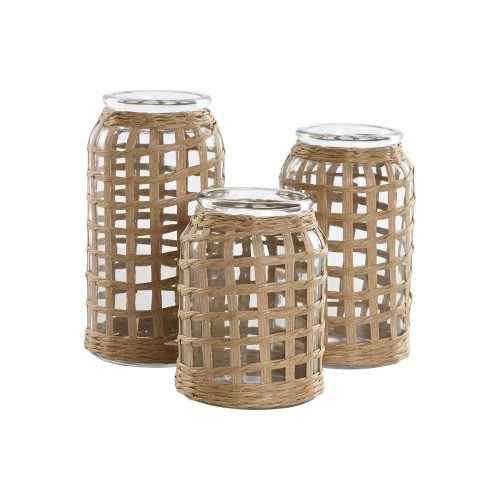 Set med 3 Vasar Home ESPRIT Naturell Glas 11 x 11 x 21 cm (3 Del