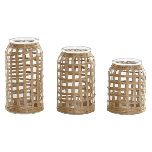 Set med 3 Vasar Home ESPRIT Naturell Glas 11 x 11 x 21 cm (3 Del