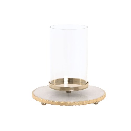 Ljusstakar Home ESPRIT Vit Gyllene Glas Marmor 25 x 25 x 27 cm
