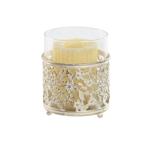 Ljusstakar Home ESPRIT Krm Metall Glas 11 x 11 x 13 cm (2 antal