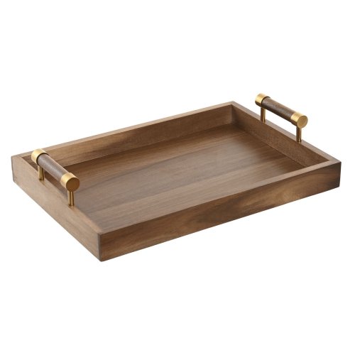 Snacksbricka Home ESPRIT Gyllene Naturell Metall Akaciatr 39 x