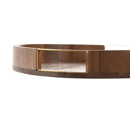 Bricka Home ESPRIT Gyllene Naturell Metall Akaciatr 35,5 x 35,5