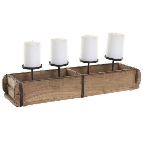 Ljusstakar Home ESPRIT Naturell Jrn Teak 60 x 15 x 14 cm