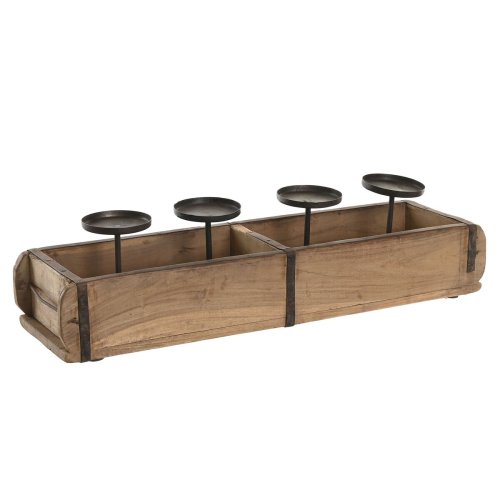 Ljusstakar Home ESPRIT Naturell Jrn Teak 60 x 15 x 14 cm
