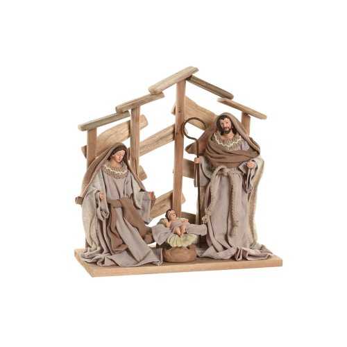 Julkrubba-set Home ESPRIT Brun Beige Tr MDF 30 x 15 x 30 cm
