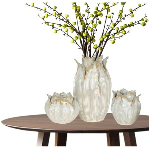 Vas Home ESPRIT Krm Keramik Lv av en vxt 22 x 22 x 19 cm