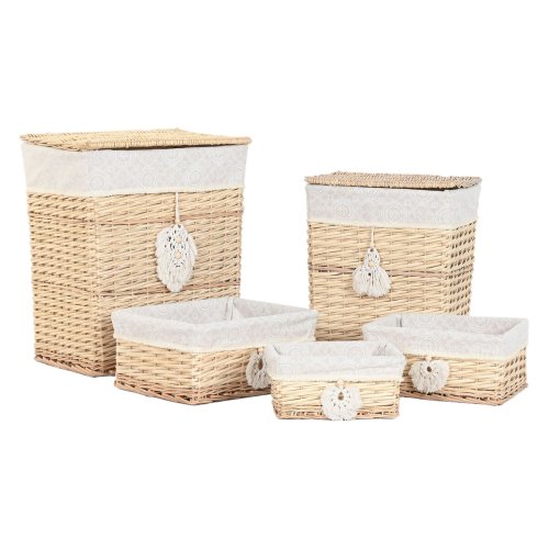 Tvttkorg Home ESPRIT Naturell vide Boho 47 x 35 x 55 cm 5 Delar