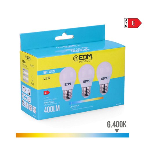 Frpackning med 3 LED-lampor EDM 98203 G 35 W 5 W 50 W E27 400 l