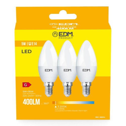 Frpackning med 3 LED-lampor EDM 98204 G 35 W 5 W 50 W E14 400 l