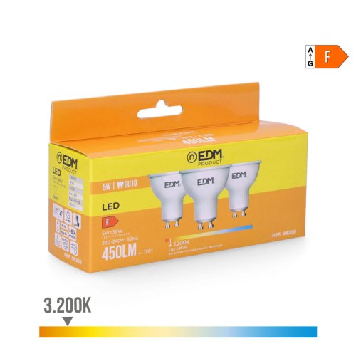 Frpackning med 3 LED-lampor EDM 98208 F 5 W 45 W GU10 450 lm 