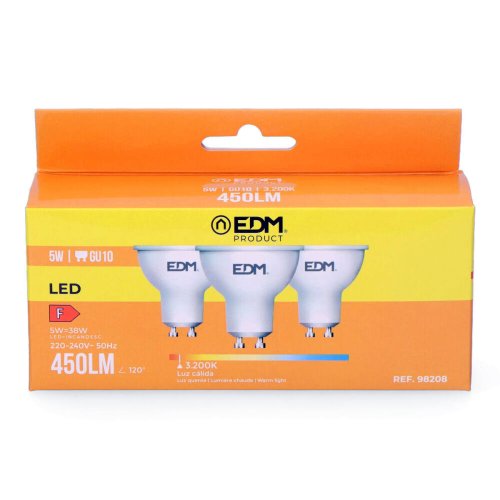 Frpackning med 3 LED-lampor EDM 98208 F 5 W 45 W GU10 450 lm 