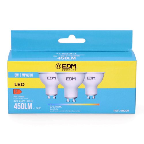 Frpackning med 3 LED-lampor EDM 98209 F 5 W 45 W 38 W GU10 450