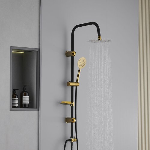 Duschpelare Fontastock Svart Gyllene Rostfritt stl ABS Kromad