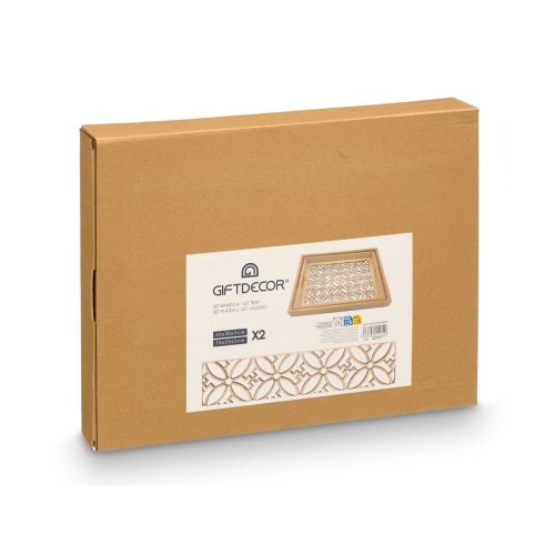 Uppsttning med Brickor Gift Decor Brun Transparent Tr Glas Blo