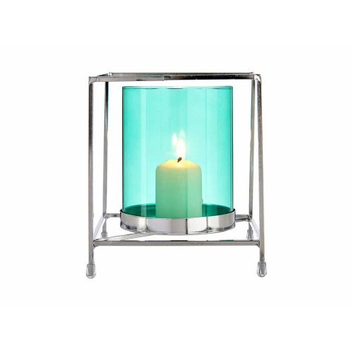 Ljusstakar Fyrkantig Silvrig Bl 14 x 15,5 x 14 cm Metall Glas