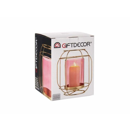 Ljusstakar Rosa Gyllene Lmpa Metall Glas (19 x 20 x 19 cm)