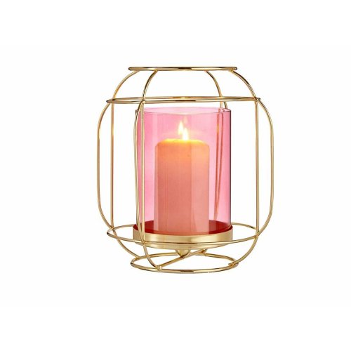 Ljusstakar Rosa Gyllene Lmpa Metall Glas (19 x 20 x 19 cm)