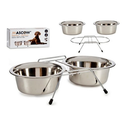 Matskl fr husdjur Double 24,5 x 11 x 52,5 cm Silvrig Rostfritt