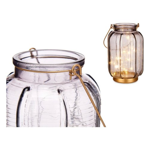 LED-lykta Rnder Gr Gyllene Glas (13,5 x 22 x 13,5 cm)