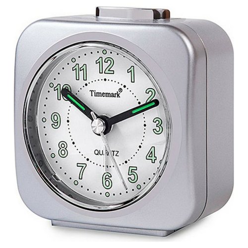 Analog Vckarklocka Timemark Silvrig Tyst med ljud Nattlge