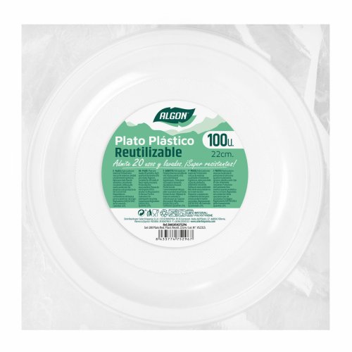 Set med teranvndbara tallrikar Algon Rund Vit Plast 22 x 22 x