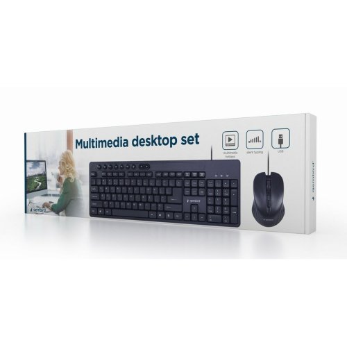 Tangentbord och Mus GEMBIRD KBS-UM-04 Svart Svartvit QWERTY Qwer