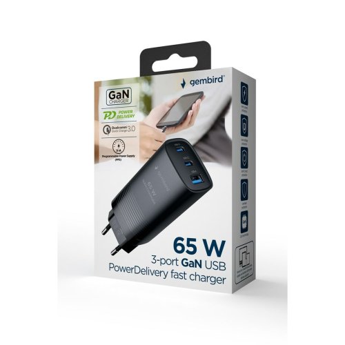 Vggladdare GEMBIRD TA-UC-PDQC65-01-BK