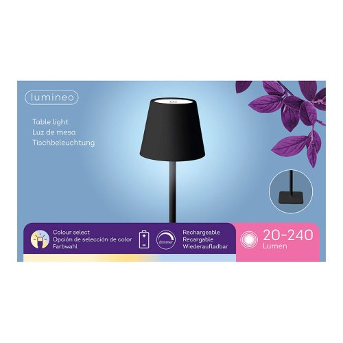 Bordslampa LED Lumineo 894376 Svart Metall 17 cm Laddningsbar