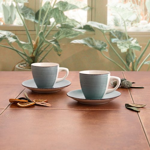 Set med koppar och fat Quid Vita Morning Bl Keramik (4 Delar) (