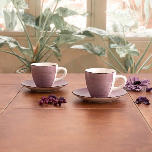 Set med koppar och fat Quid Vita Morning Rosa Keramik (4 Delar)