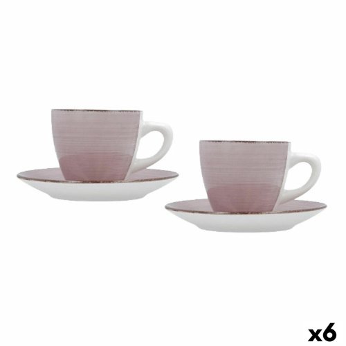 Set med koppar och fat Quid Vita Morning Rosa Keramik (4 Delar)