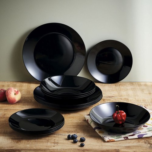 Platt skl Luminarc Zelie Negro Svart Glas  25 cm (12 antal)