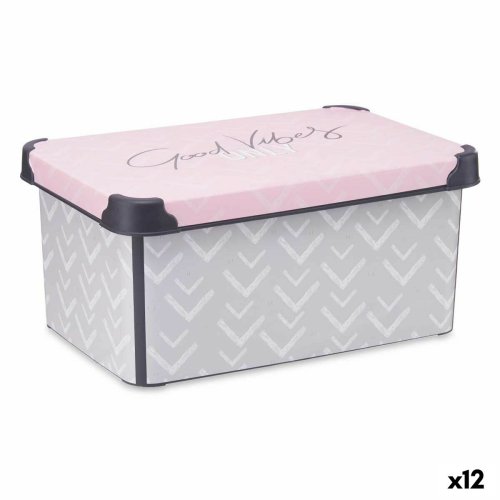 Frvaringslda med lock Kipit Vibes Gr Rosa Plast 10 L 22,7 x 1