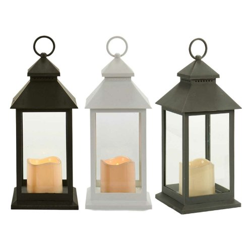 LED-lykta Gift Decor Vit Svart Glas Plast 13,5 x 34,5 x 13,5 cm