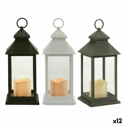 LED-lykta Gift Decor Vit Svart Glas Plast 13,5 x 34,5 x 13,5 cm
