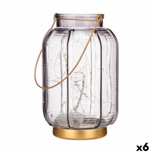 LED-lykta Rnder Gr Gyllene Glas 13,5 x 22 x 13,5 cm (6 antal)