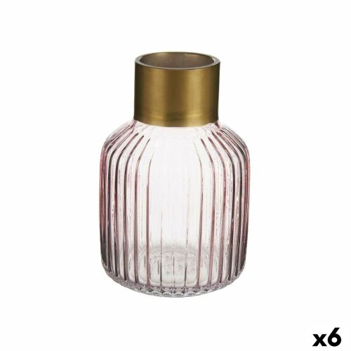 Vas Gift Decor Rosa Gyllene Glas Rnder 12 x 18 x 12 cm (6 antal