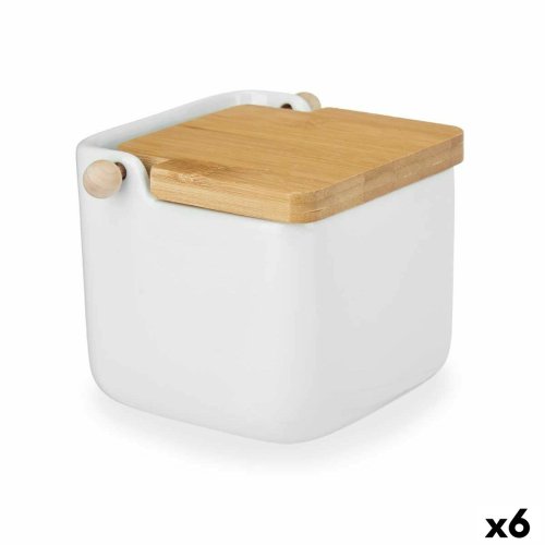 Saltkar med lock Kinvara B5001 Vit Brun Keramik Bambu 800 ml 12